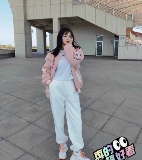 女士日系复古高腰束脚哈伦运动休闲裤（M码薄...