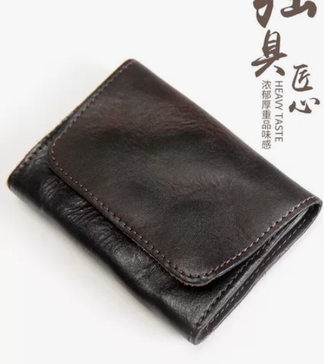 复古短款男士头层牛皮钱包真皮男包女士小钱包...