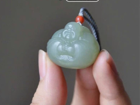 闲置出，天然和田玉弥勒佛笑脸佛吊坠玉石项链...