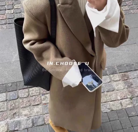 IN.choose u拼接毛呢大衣女202...