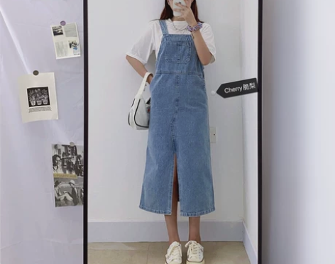 牛仔背带裙女夏季2020新款宽松显瘦中长款...