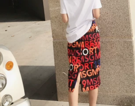 2020新款雪纺字母半身裙欧版高腰包臀裙一...