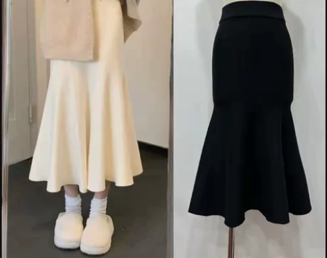 针织半身裙女秋季高腰a字显瘦包臀裙子高级感...