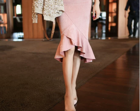 不规则半身裙子女秋冬 高腰黑色粉色中长包臀...