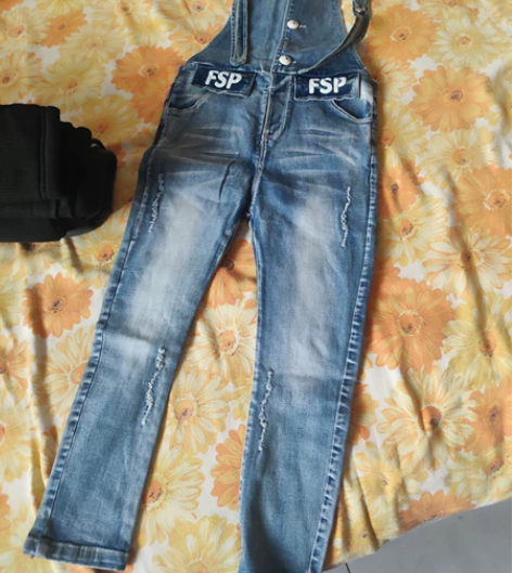 女童儿童背带牛仔裤弹力牛仔 瘦版  全新 ...