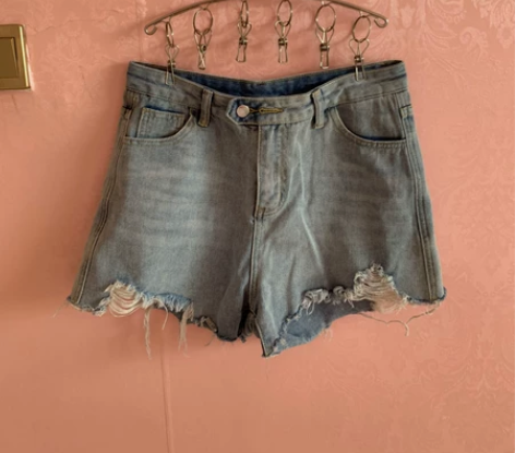 15一个夏季宽松高腰显瘦破洞毛边阔腿牛仔短...