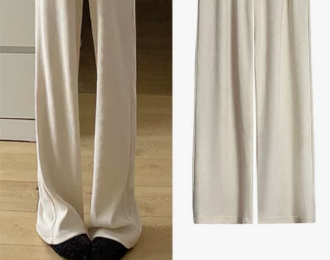 米白色针织阔腿裤女2022年新款秋冬季高腰...