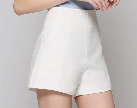 白色雪纺短裤女夏高腰2019新款 显瘦a字...