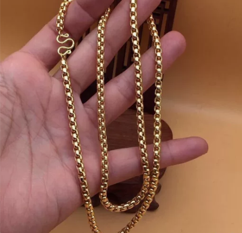 【收来欧洲回流 方形环环相扣18k鎏金长款...