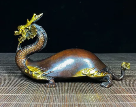 复古工艺纯铜鎏金龙龟，古铜材质做工优良，题...