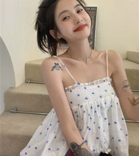 小清新蓬蓬碎花抹胸吊带女ins 夏小众设计...