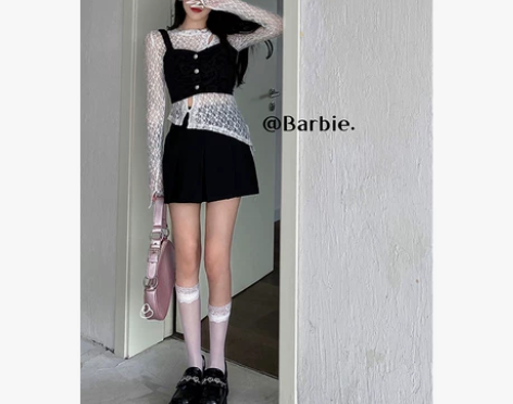 ?现货芭比姨黑色吊带上衣女夏辣妹套装纯欲风...