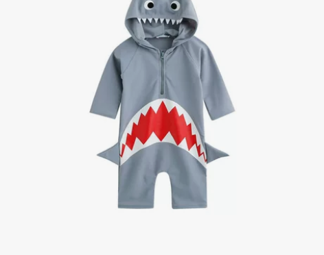 卡通儿童泳衣男女童可爱鲨鱼连体游泳衣宝宝造...
