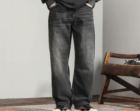 SeaParrot 牛仔裤宽松直筒男潮牌磨...