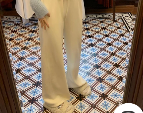 白色雪尼尔阔腿裤女秋冬季加绒加厚2021新...