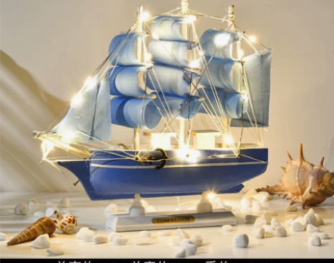 地中海一帆风顺帆船摆件工艺品仿真实木模型办...