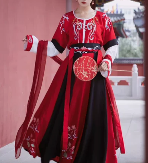 五五年并蒂莲三件套全套xd汉服xs码 红色...