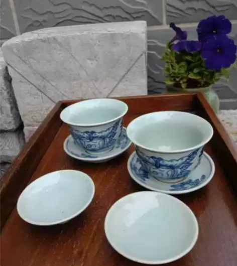 清末期 青花双喜茶盏,器型规整,釉水肥润,...