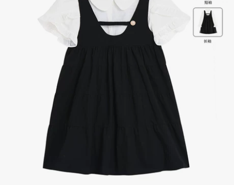 ?学院风连衣裙娃娃领甜美可爱衬衫黑色背带裙...
