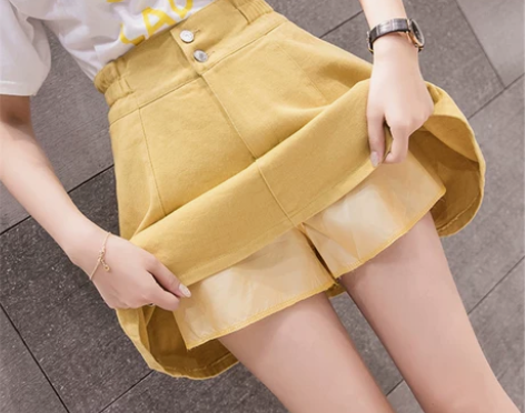 牛仔短裙女夏高腰气质半裙松紧腰伞裙学院风防...