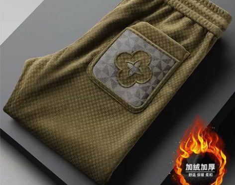 全新欧洲站加绒加厚华夫格休闲裤男冬季束脚潮...