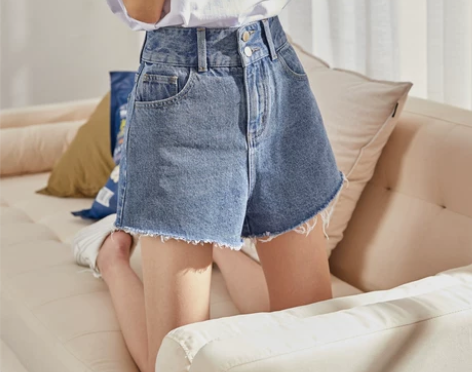 唐狮新款牛仔短裤女夏季高腰毛边牛仔短裤宽松...