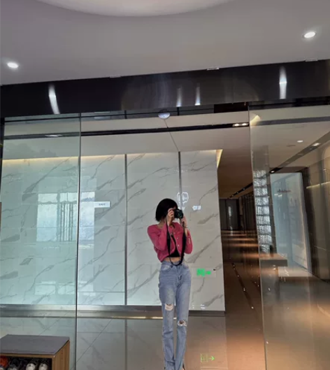 破洞显腿长牛仔裤S 腰围70左右高腰不显肚...