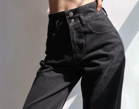 美式两粒扣直筒宽松牛仔阔腿裤女高腰显瘦显高...