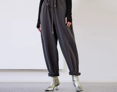 花树果原创加绒休闲裤女2022新款深灰色运...