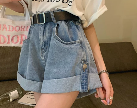 卷边牛仔裤夏季2022新款高腰显瘦短裤设计...