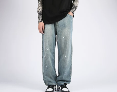 2023春夏新款美式宽松牛仔裤纯色百搭垂