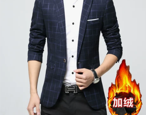 秋冬季英伦加厚男士西服韩版休闲西装男外套青...