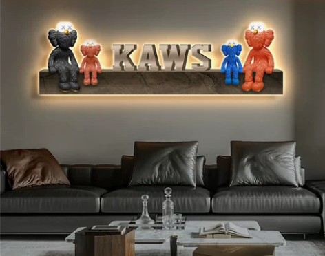 Kaws潮牌客厅装饰画led灯发光沙发背景...