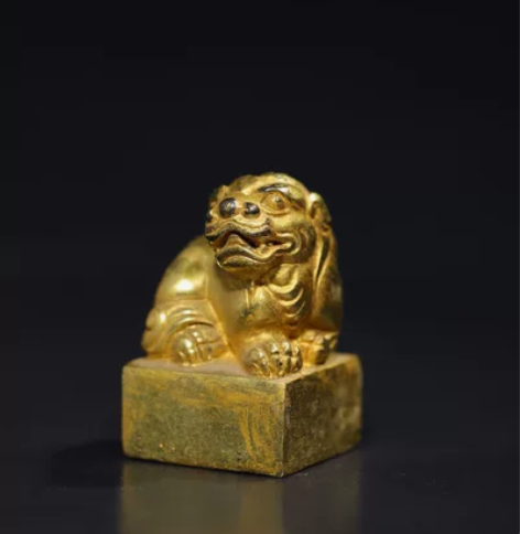 旧藏珍品 铜 鎏金【兽】 印章 数据  高...