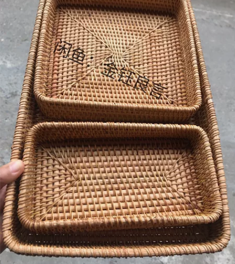 出口单全新越南藤编长方形桌面收纳筐零时篮子...
