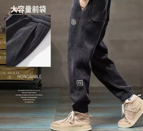 灯芯绒卫裤男士秋冬季款潮牌工装宽松运动加绒...