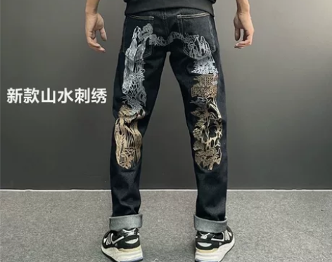 新款福神牛仔裤爆款潮牌大小M个性印花刺绣裤...