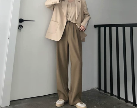 秋冬季垂坠感阔腿裤女显瘦百搭高腰宽松休闲拖...