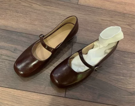 牛皮版~纯色玛丽珍鞋女夏袜子百搭粗组温柔j...