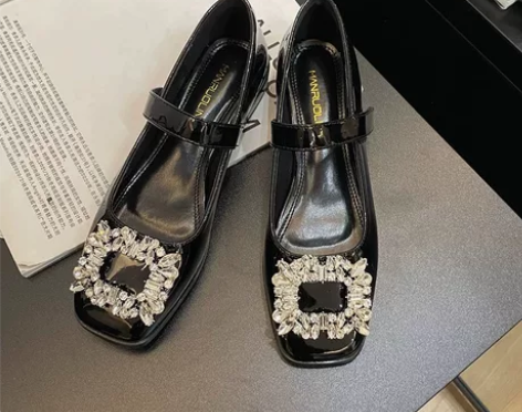 2022春夏新款水钻玛丽珍鞋女单鞋ins平...