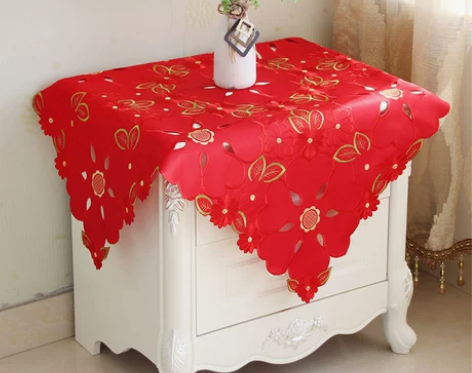 欧式床头柜盖布红色喜庆巾冰箱空调防尘罩欧式...