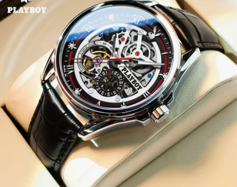 新款正品花花公子男士手表男款镂空全自动机械...
