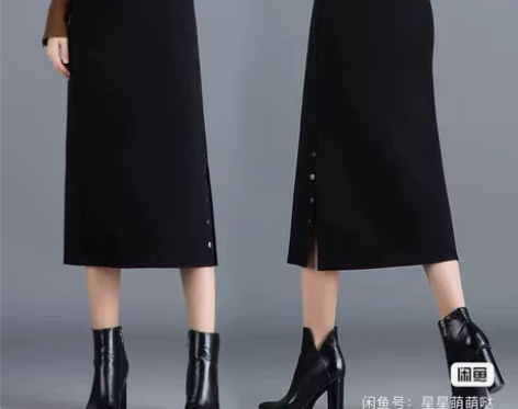 针织包臀裙半身裙中长款高腰开叉一步裙新款显...