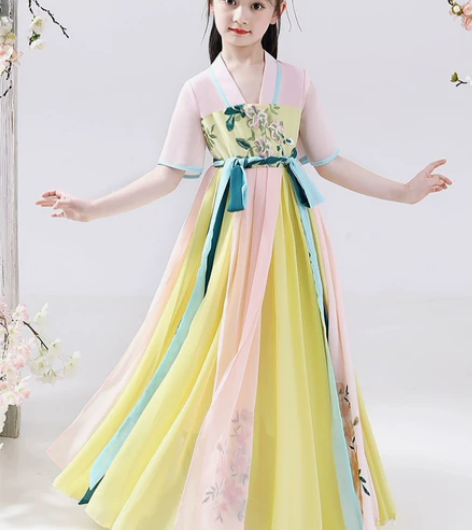 夏季新款儿童汉服短袖女童连衣裙中国风改良古...