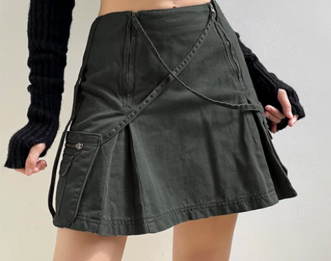 ?WEEKEEP 工装风飘带交叉口袋牛仔半...