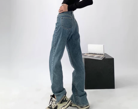 大码开叉牛仔裤辣妹穿搭胖妹妹mm高腰宽松显...