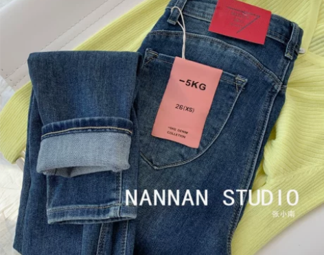 美式显腿长修身提臀牛仔裤女春秋弹力紧身高腰...