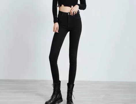 2022春季新款黑色牛仔裤女高腰紧身九分小...