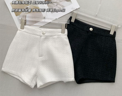 黑色高腰显瘦A字粗毛呢外穿短裤女秋冬新款小...