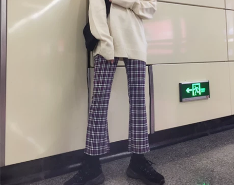 疯z网红ins风unif荧光格子格纹百搭复...